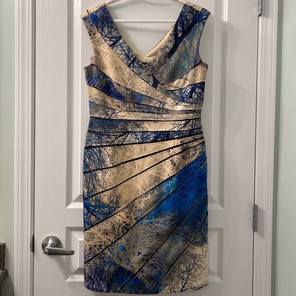 Bellissima Bodycon bandage v-neck blue tree dress - Picture 1 of 5